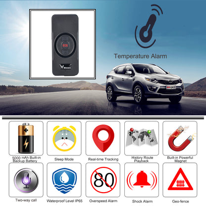 WINNES GPS Car Tracker 5000mAH Battery 60 Days Standby GPS Tracker with Real-Time Tracking Application, Two-Way Calling, Temperature Detection, Multiple SOS Alarms(2G TKS2)