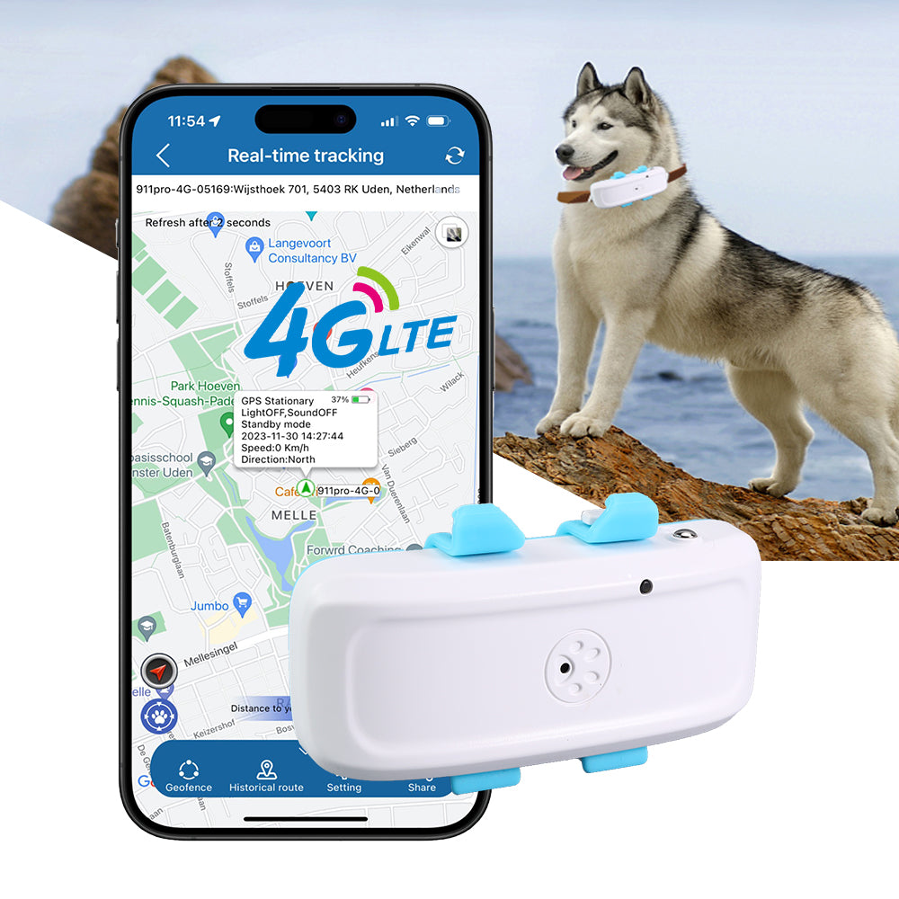 WINNES TK911pro 4G Dog GPS Tracker 700mah IP65 Waterproof Free APP real-time positioning with Sound/light for Find device function Data statistics and Electronic Geofencing