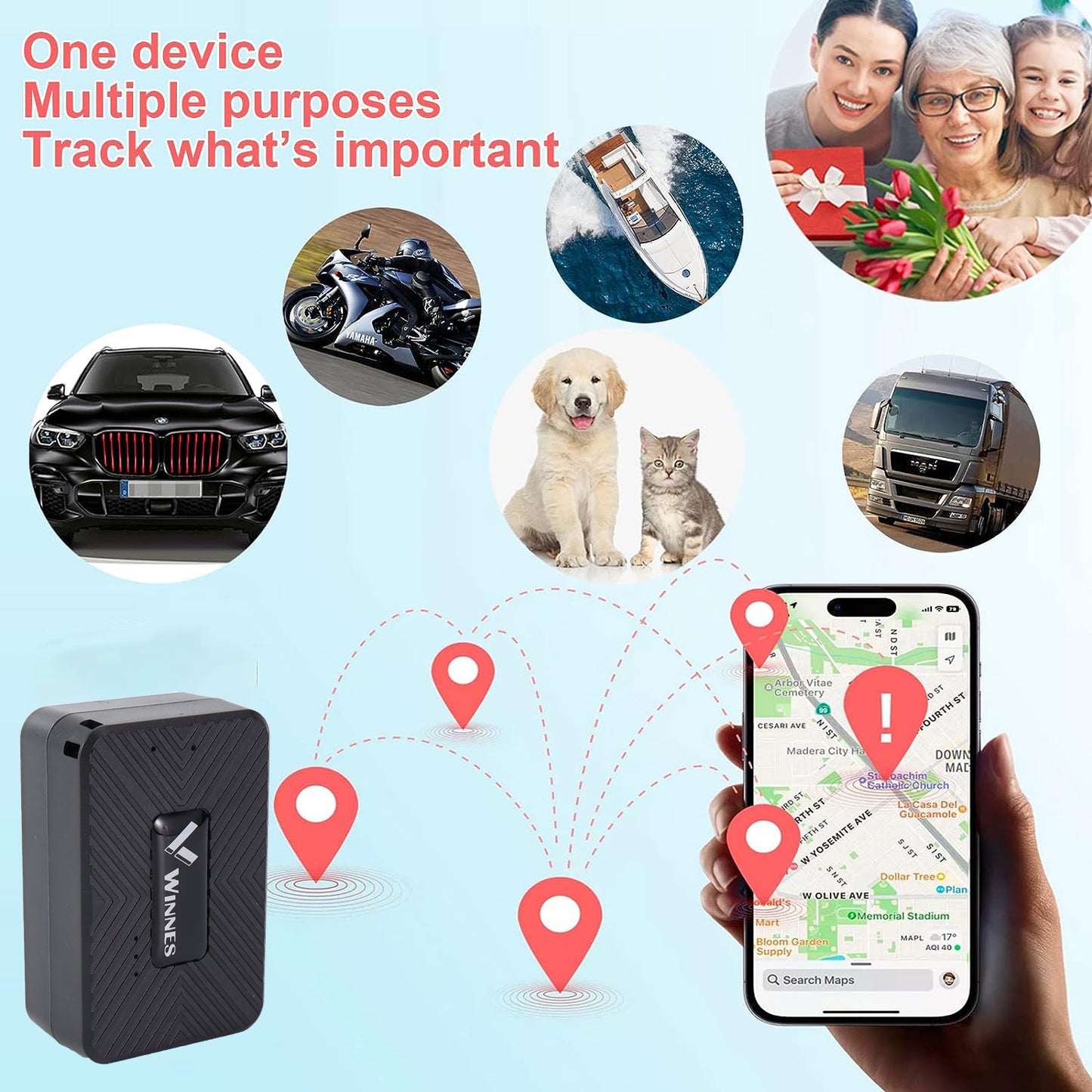 WINNES Mini GPS Tracker for Children|Bike|Pet|Vehicle|Portable|suitcase with Microphone(TK913 2G)