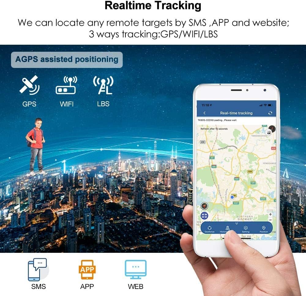 WINNES 2G GPS Tracker Real-time Tracking, 1000mAh 120 Days Long Standby Time GPS Tracker with Magnet for Car Truck Boat Vehicles